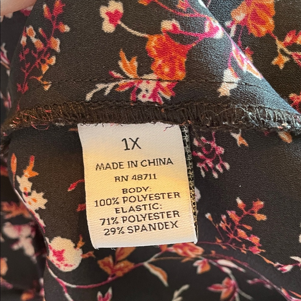 OPHELIA ROE Smocked High-Neck Black Floral Blouse Size 1X - Picture 9 of 10